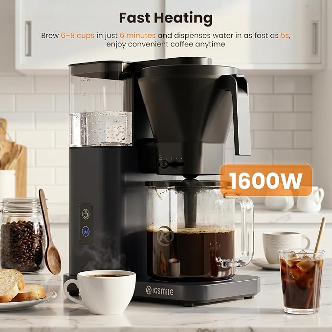 Kismile 8-Cup Coffee Maker, SCA Certified Hot & Cold Brew Coffee Machine, 6-Min Quick Brew, Magnetic Anti-Drip, Adjustable Flow Control, Keep Warm, Dishwasher Safe, DIY Manual Mode, Starry Gray