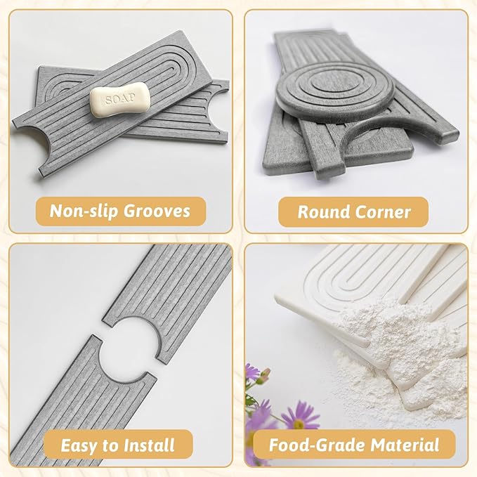 Diatomite Kitchen Sink Water Splash Guard, 20'' Drying Neat Stone Sink Tray, Modern Stylish Faucet Handle Drip Catcher Stone, Absorbent Mat for Kitchen Counter, Gift for Valentine's Day, Light Gray