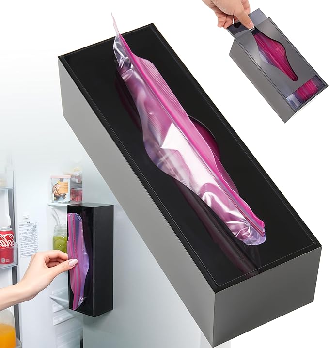 LUVCOSY Acrylic Food Bag Storage Organizer Magnetic Fridge Attachment Compatible with Ziploc 1 Gallon, Dispenser for Ziploc Bags, Kitchen Organization and Storage Solution, 1 Pack
