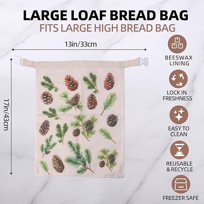 Reusable Beeswax Bread Bags for Homemade Bread,Sourdough Bread Bag with Zipper,Eco-Friendly Cotton Large Food Storage Bags to Keep Fresh,Bakery Essentials(2 Pack)