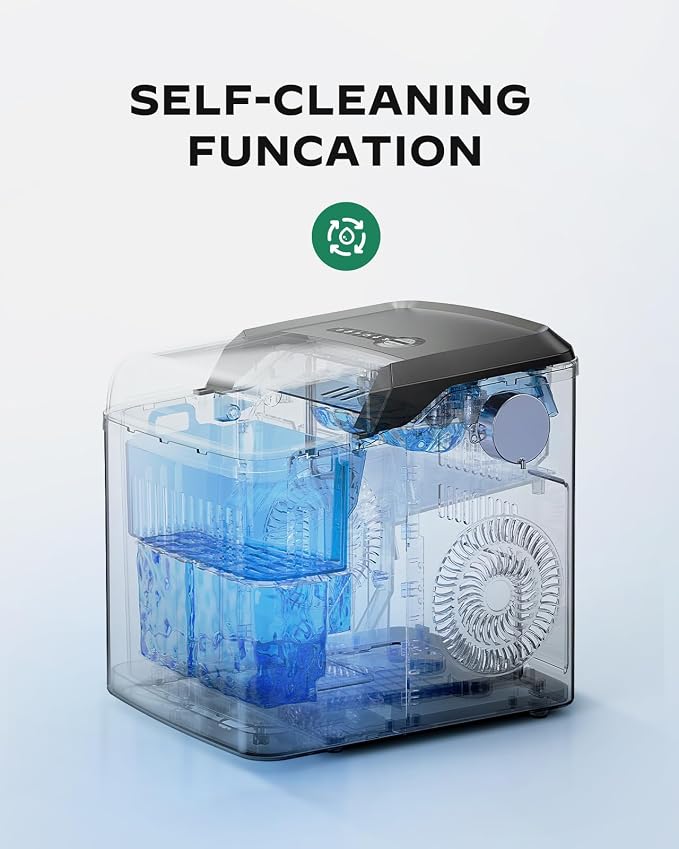 Silonn Countertop Ice Maker - 9 Cubes Ready in 6 Mins, 26lbs in 24Hrs, Portable Ice Machine with Self-Cleaning, 2 Sizes of Bullet Ice for Home/Kitchen/Party/RV, Stainless Steel