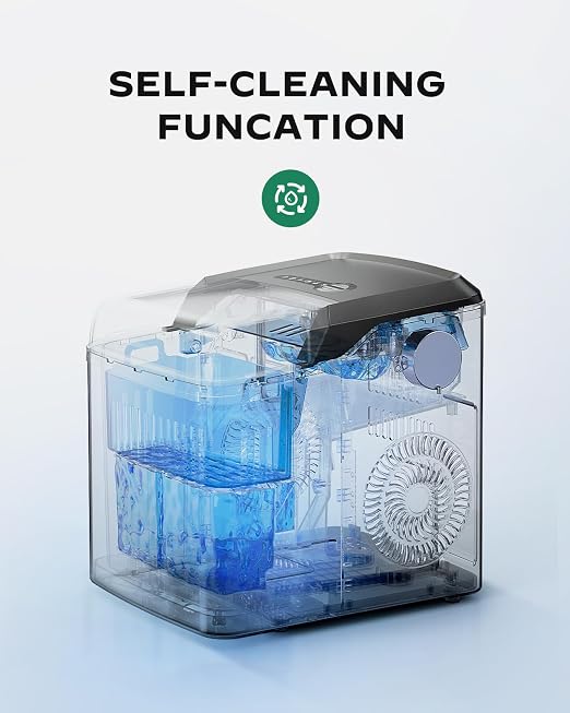 Silonn Countertop Ice Maker - 9 Cubes Ready in 6 Mins, 26lbs in 24Hrs, Portable Ice Machine with Self-Cleaning, 2 Sizes of Bullet Ice for Home/Kitchen/Party/RV, Black