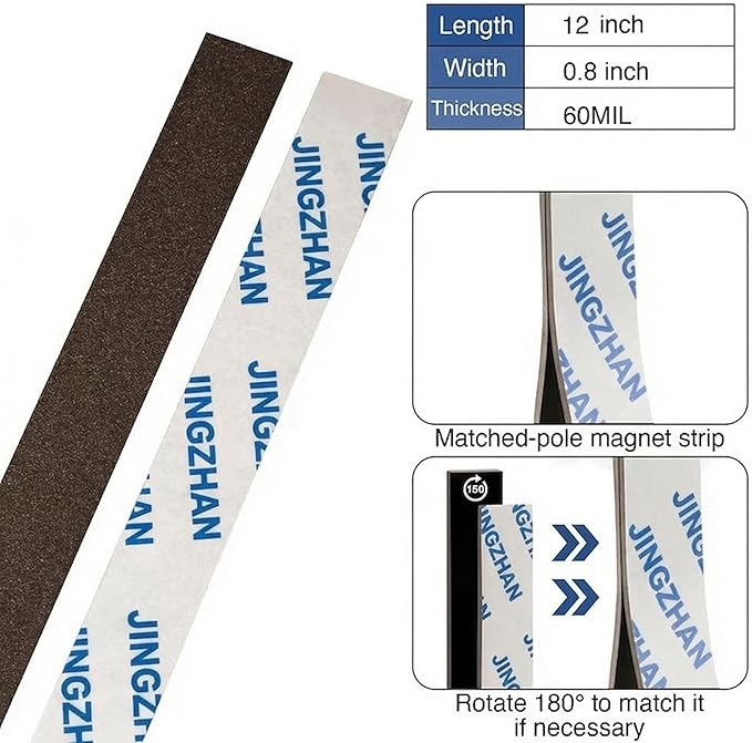 2-Pack Strong Magnetic Tape with Adhesive - Heavy Duty NdFeB Magnetic Strips (12" x 0.8"), Flexible & Cuttable for Tools, Fridge, Whiteboard, Garage Storage