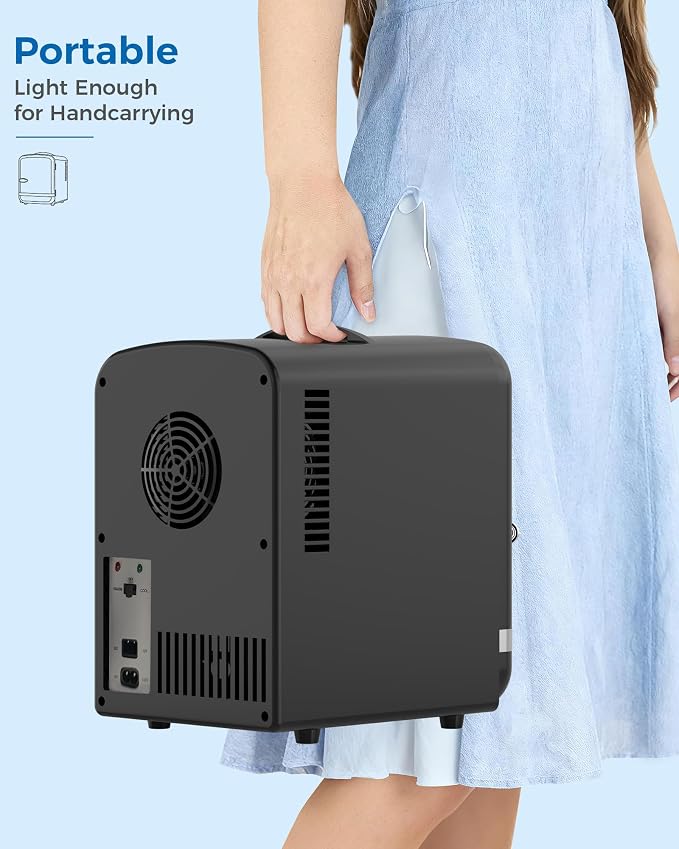 Electactic Mini Fridge for Skincare, 4L/6 Cans Portable Compact Cosmetic Fridge, Retro Desktop Fridge with AC/DC Adapters, Small Cooler and Warmer for Beverage, Makeup, Bedroom, Office, Kids, Black
