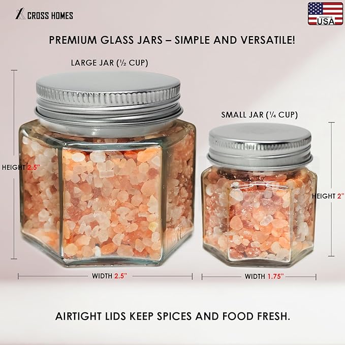 Magnetic Spice Jars Combo Pack 21 Set (6 Large 4 oz + 15 Small 2 oz) Refrigerator Hexagon Glass Spice Jar Magnetic Lid Shaker Spice Labels Magnetic Glass Spice Containers for RV Kitchen Fridge Cabinet