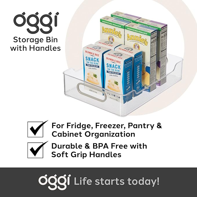 Oggi Cabinet/Drawer Storage Bin - 12" x 8.75", Clear/Gray, Ideal for Kitchen Organization, Pantry Storage, Fridge Organizing - Set of 6, (9771 (7771))
