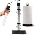 Stainless Steel Paper Towel Holder with Spray Pump – One-Handed Tear, Smart Traction System, 5 oz Sprayer Bottle, Heavy Duty Suction Cups, Weighted Base, Kitchen Towel Dispenser for Countertop Use