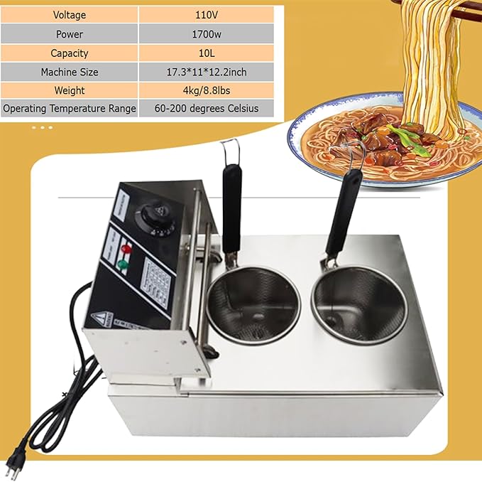 INTBUYING Electric Noodle Maker 2 Hole Commercial Pasta Maker 5 Ring Heating Tube with 2 Baskets for Restaurants Shop 110V 1700W 10L Capacity