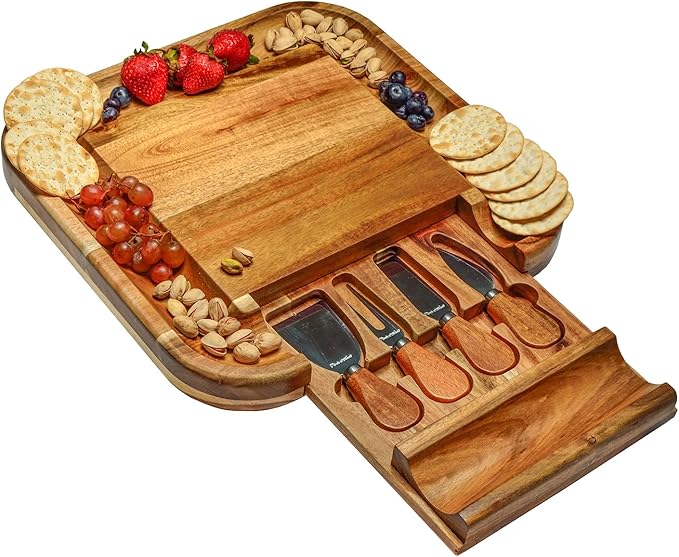 Picnic at Ascot Cheese/Charcuterie Board with Cheese Knives and Markers- Designed & Quality Checked in The USA