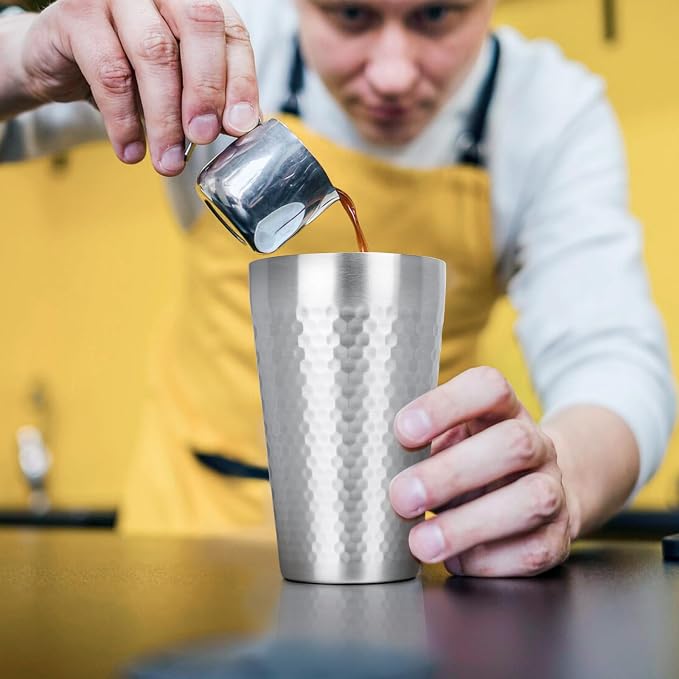 Beasea Stainless Steel Cups 15 oz, 4 Pack Large Stackable Stainless Steel Tumbler Bulk Double Wall Insulated Metal Pint Glasses Tin Cups for Drinking Home Restaurant Office Party Camping