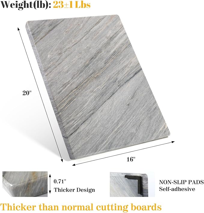 Koville Stone Cutting Board for Kitchen, 20x16 Inches Large Marble Slab Cheese Board, Rectangular Serving Board for Baking Charcuterie Pastry, Natural Stone Board for Countertop (Paradiso)