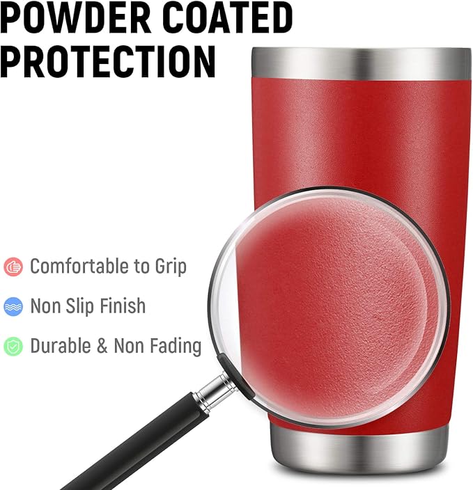 COMOOO 20oz Double Wall Vacuum Insulated Travel Mug, Stainless Steel Tumbler with Lid and Straw Durable Powder Coated Insulated Coffee Cup for Cold & Hot Drinks (Red, 8 PACK)