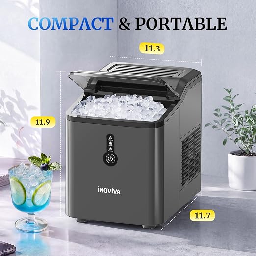 INOVIVA Ice Makers Countertop, Nugget Ice Ready in 6 Mins,26.5LBS/Day, FLASHCHILL™, Self-Cleaning Ice Machine, Compact Portable Design for Home, Kitchen, Office & Party