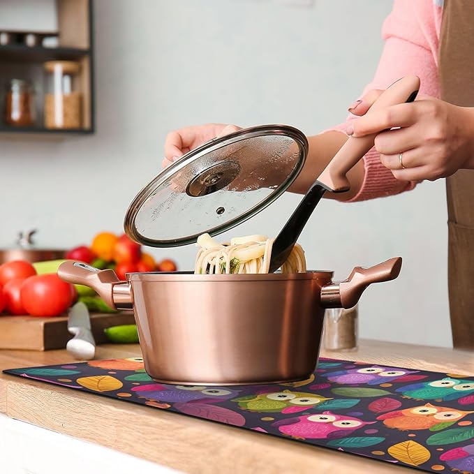 2 in 1 Table Runner Trivet for Hot Pots and Pans Heat Resistant Non Slip Waterproof 39 x 12 Inch Decorative Table Protector for Kitchen Countertop Black Owl and Leaves