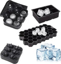 Ice Cube Trays, Ice Maker with Lid & Large Ice Cube Maker for Whiskey, Cocktails and Homemade, Keep Drinks Chilled Black, Set of 4