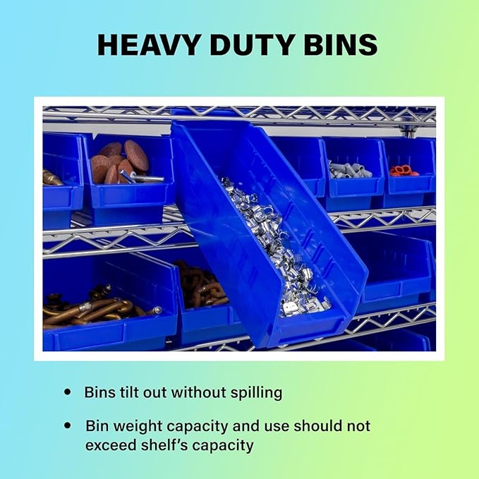 Akro-Mils 30164 Plastic Shelf Bins, Heavy Duty Storage Bins for Garage, Closet, and Drawer Organization, 24-Inch x 6-1/2-Inch x 4-Inch, Blue, 6-Pack