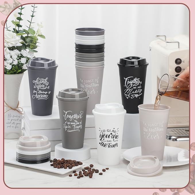 Pickmesh 15 Pcs Employee Appreciation Gifts Bulk 16 oz Plastic Tumblers with Lids Graduation Teacher Appreciation Gifts Reusable Coffee Cups for Staff Volunteer Coworker Team (Morandi Color)