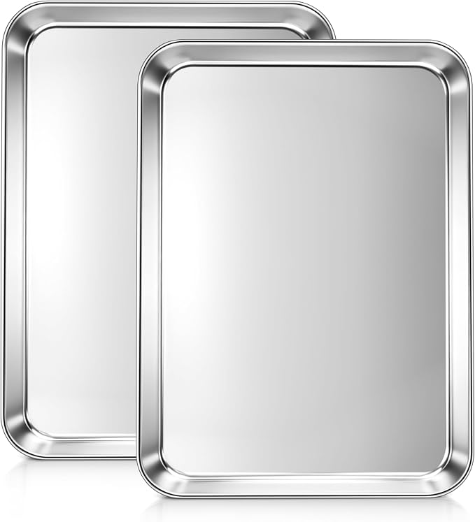 LIANYU 2 Pack Cookie Sheets for Baking, Stainless Steel Baking Tray Pan, 16x12 Inch Jelly Roll Pan for Oven, Healthy Metal Tray for Home Bakery Hotel Restaurant, Heavy Duty & Dishwasher Safe
