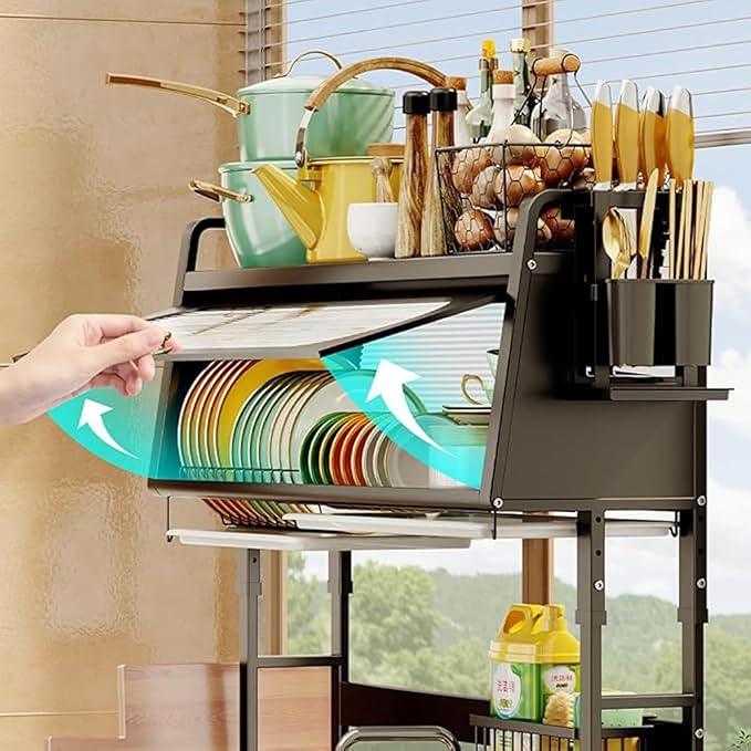 Dish Rack Cabinet Over Sink Standing Dish Drying Rack Dish Drainer Organizer with Adjustable Height Kitchen Large Capacity Kitchen Storage Shelf for Home Kitchen(Black,26.4in (67cm))
