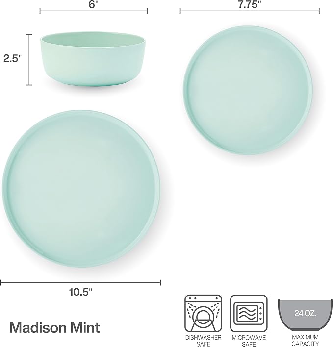 Mikasa Madison Pastel Bone China Lightweight Chip Resistant 12 Piece Dinnerware Set, Mint Green