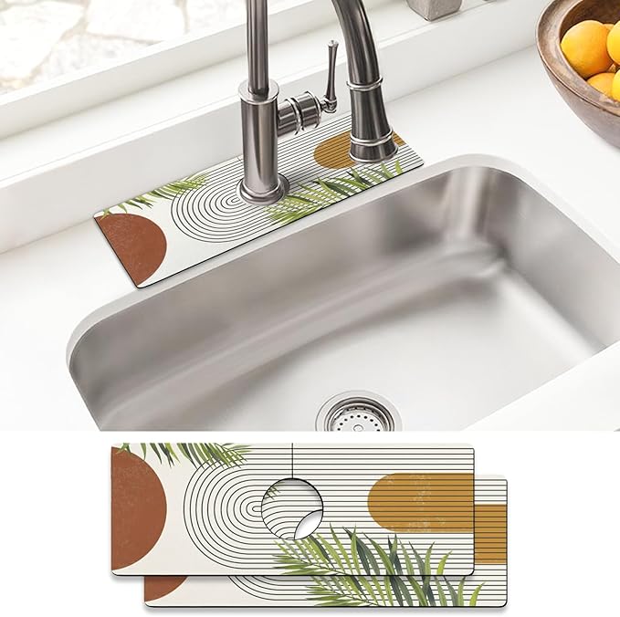Sink Faucet Absorbing Mat, 2 Pack Drying Mat Around Faucet Sink Splash Guard Behind Faucet Sinkmat For Kitchen Bathroom Island Rv 15 * 5.5 Inch (38 * 14 cm)