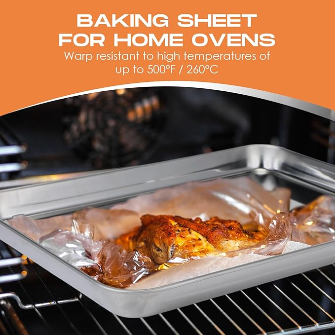 Zopeal 12 Pcs Metal Serving Trays for Food,Baking Sheet Pan Stainless Steel Small Nonstick Cookie Sheet Set Quarter Baking Pan,Toaster Oven and Dishwasher Safe(12 x 9 x 1 Inch)
