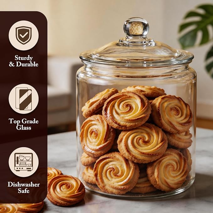 Masthome 1 Gallon Glass Cookie Jar with Airtight Lid, Large Clear Glass Storage Canister, Wide Mouth Food Storage Container for Pantry, Kitchen, Flour, Sugar, Pasta, Cookies, Candy, Dog Treats