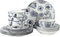 Gibson Home Westerly Court 16-Piece Dinnerware Set, Blue Floral Stoneware Plates & Bowls, Service for 4, Round Durable Everyday Dish Set