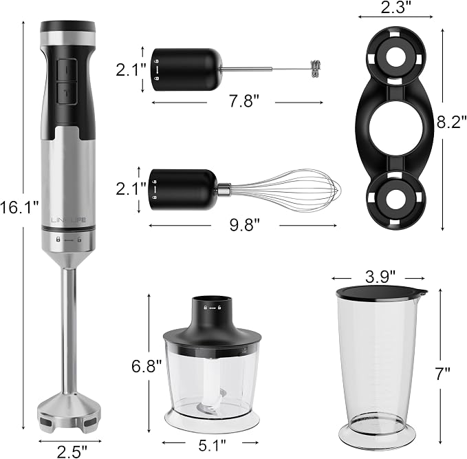 1200W Immersion Blender Handheld, 5-in-1 Variable Speed Emulsifier Hand Blender Stick with Whisk Chopper Milk Frother Mixing Cup and Storage Rack for Kitchen Soup, Purees, Baby Food and Smoothies