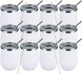 MEWAY 12 OZ/12 Pack Wine Tumbler Glasses with Lid -Double Wall Vacuum Stainless Steel Travel Tumbler Mug,Stemless Insulated Wine Cup for,Coffee,Cocktails,Gifts (White,Set of 12)