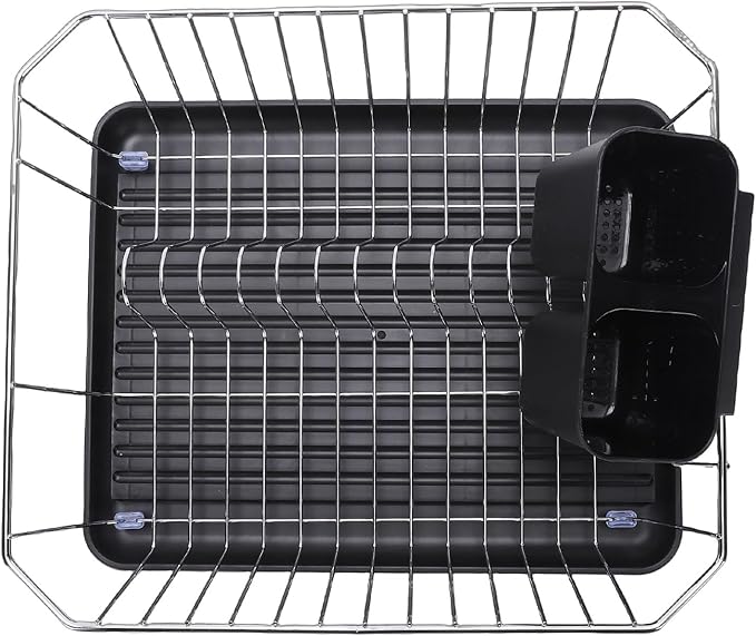 Asixxsix Dish Drying Rack, Stainless Steel Sink Organization and Storage with Utensil Holder and Drainboard, Iron Dish Drainer Rack for Kitchen Counter Sink Spoons and Forks (Silver)
