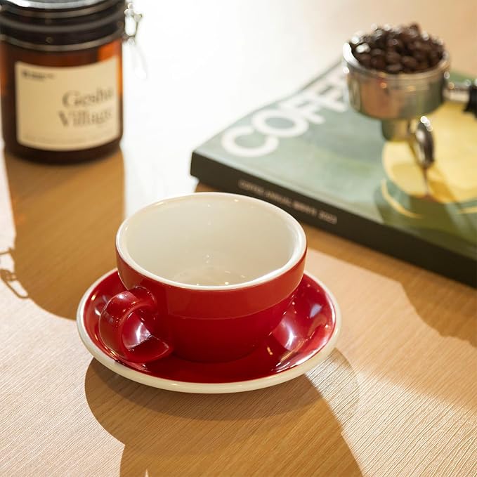 Loveramics 2 Set x 10 oz Latte Art Cup and Saucer (Yellow + Red)