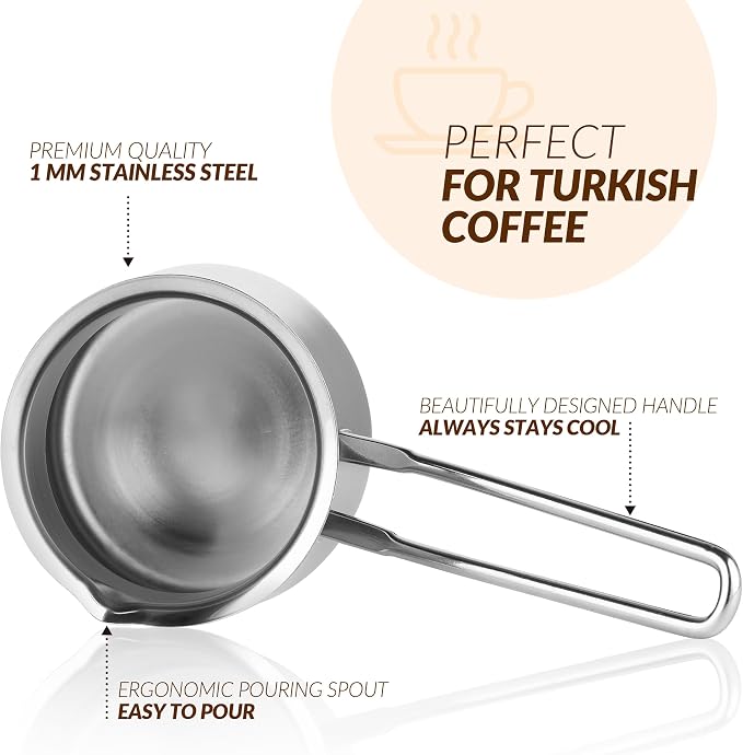 Quality Turkish Coffee Pot - Turkish Coffee Maker, Chai Pot, Arabic Coffee Pot, Briki Greek Coffee Pot, Greek Briki, Cezve, Ibrik (24oz)