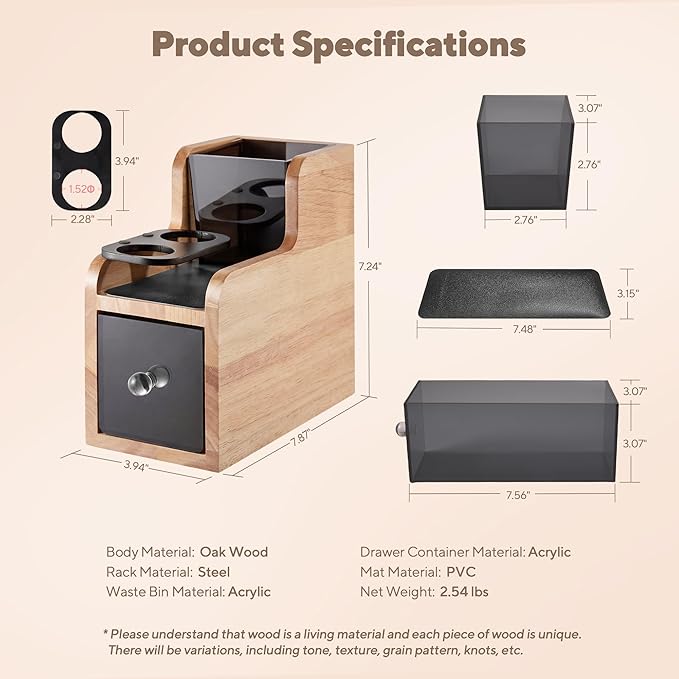 Coffee Pod Maker Stand, Solid Wood Reusable K-Cup Filter Holder & Filling Station with Coffee Ground Storage Drawer & Waste Bin, Countertop Wood Coffee Bar Organizer, Easy Daily Refill (Oak)