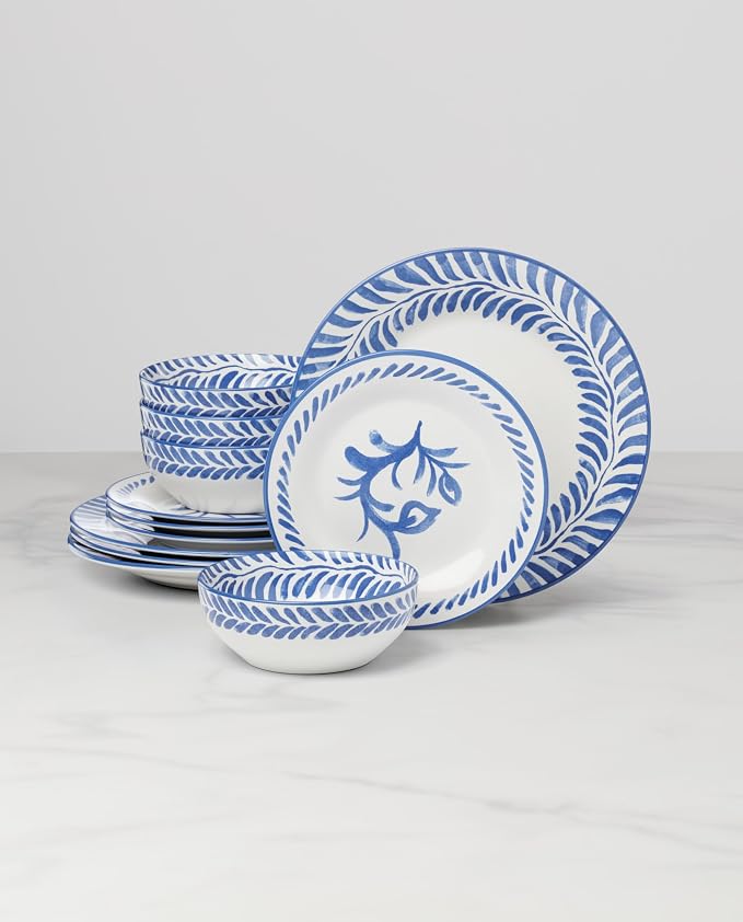 Oneida Dinnerware Set, Solear Blue 12-Piece Set, Service For 4, Stoneware Material, Dishwasher And Microwave Safe, Home And Kitchen, Kitchen And Dining, Dinner Plates And Bowls Sets (Blue, 12 Pieces)