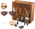 GZLDGIFTS Personalized Initial Wine Glasses Box Gift Set For Women Mom Engraved Birthday Monogrammed Wooden Christmas Gifts Wedding Anniversary Wine Couples Stopper Opener Initial Letterr (L Set)