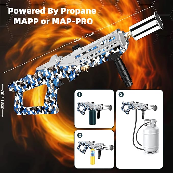 Propane Torch Gun-Powerful Grill Torch Gun, Kitchen Torch Gun with Adjustable Flame, Flamethrower, High Power Cooking Torch for BBQ, Baking, Campfire, Welding (Propane Tank Not Included)
