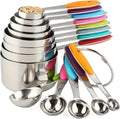 Measuring Cups and Spoons Set with Silicone Handle, Set of 13 Including Stainless Steel 8 Measuring Cups & 5 Measuring Spoons. Widely Used Cooking Baking Measurement as Kitchen Gadget.