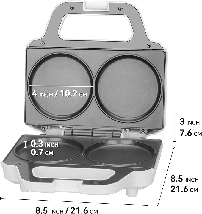 SugarWhisk Double Mini Pancakes Maker Machine, Arepa Maker, Electric Pancake Maker Griddle, Ideal for Pancakes, Cookies, Eggs, Arepas & Breakfast Sandwiches, White, 4 Inch