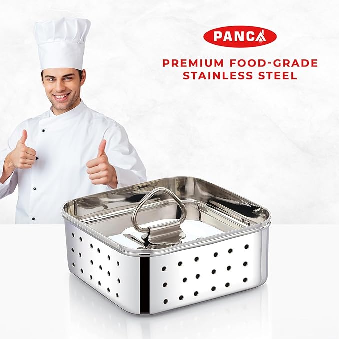 PANCA Stainless Steel Square Shape Indian Paneer/Tofu Press Mould Maker (450 Ml), Size-12.5X12.5X4.5 Centimeters, Silver (Big)