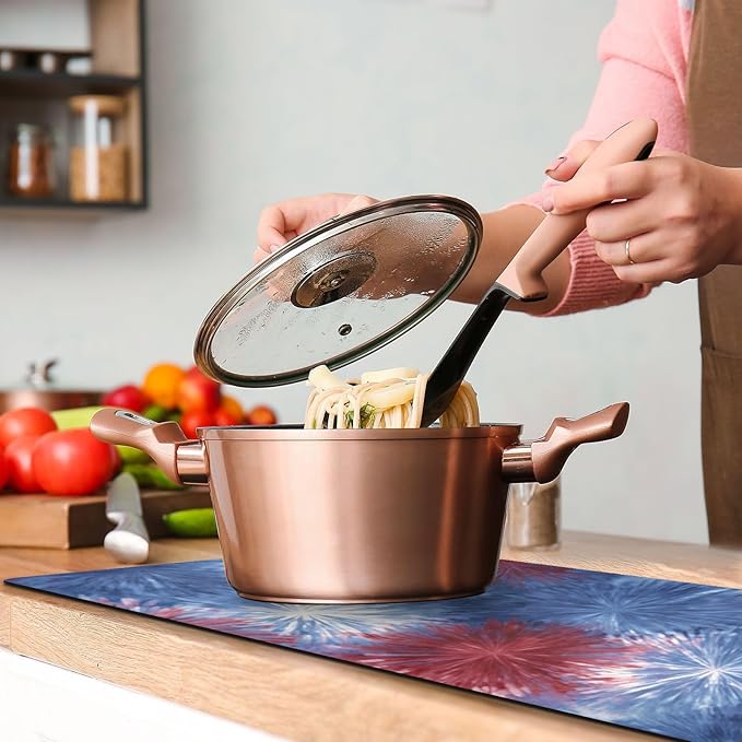 2 in 1 Table Runner Trivet for Hot Pots and Pans Heat Resistant Non Slip Waterproof 39 x 12 Inch Decorative Table Protector for Kitchen Countertop Retro Tie Dye Fireworks