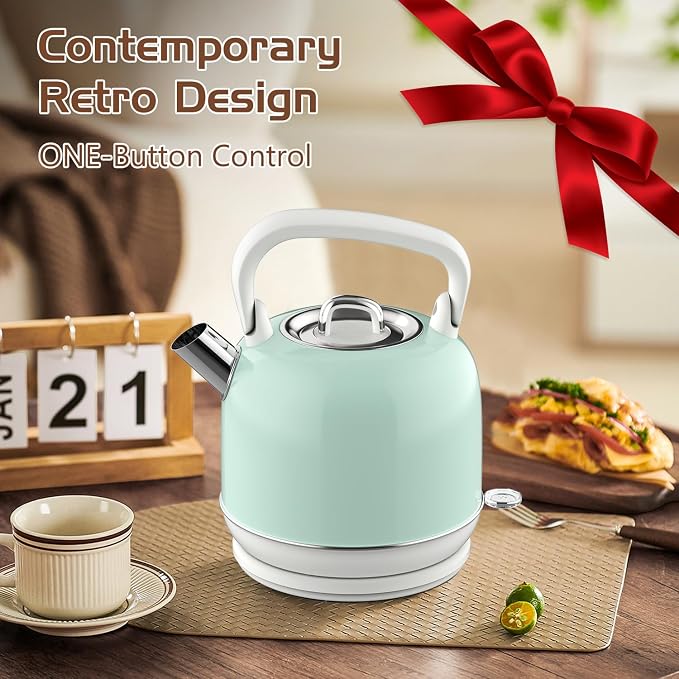 Electric Tea Kettle, 1500W Electric Kettle for Boiling Water, Food Grade Stainless Steel 2L Tea Kettle with Ergonomic Handle, Hot Water Boiler Auto Shut-off, Boil-Dry Protection
