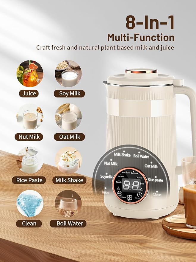 Nut Milk Maker Machine, 35oz Homemade Soy, Almond, Oat, Coconut, Plant Based and Non Dairy Beverages, 8 in 1 Automatic Soybean Machine With 12H Delay Start/Keep Warm/Boil Water