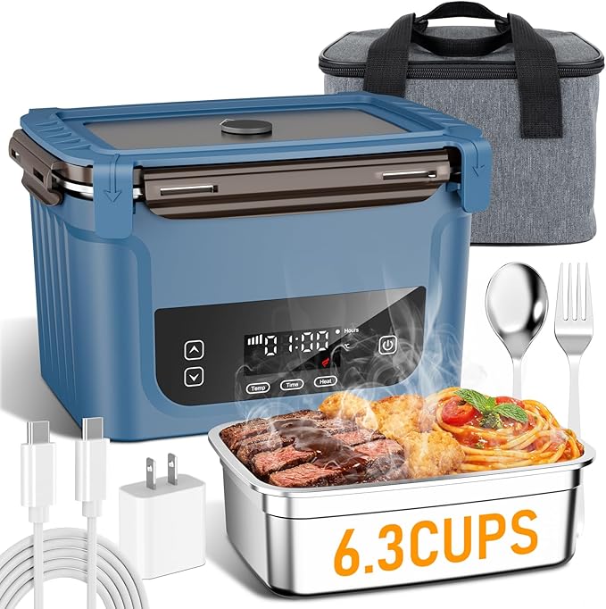 2026 Upgraded Cordless Electric Lunch Box for Adults, 20,800mAh Battery-Powered Heated Lunch box 6.3 Cup Self-Heating Lunch Box for Construction, Office & Truck