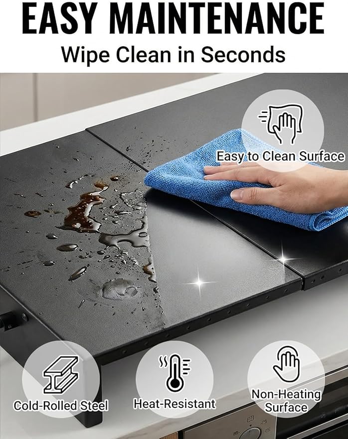 Expandable Gas Stove Top Cover for Gas Ranges & Kitchen Sinks, Heavy-Duty Steel Protector Fits RV, Camper & Small Kitchens, Instantly Add Counter Space(15.75" - 28.74"L x 11.81"W x 3.15"H)