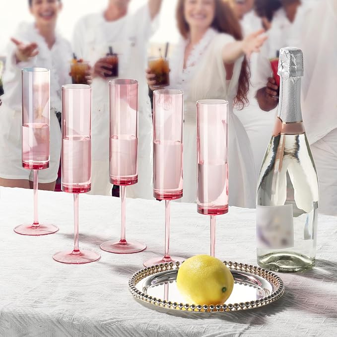 24 Pieces Acrylic Pink Champagne Flutes 5.4 OZ Square Champagne Glasses Stemmed Coupes Reusable Wedding Toasting Glasses Rose Bride Wine Glasses For Birthday Party Wedding Anniversary Christmas