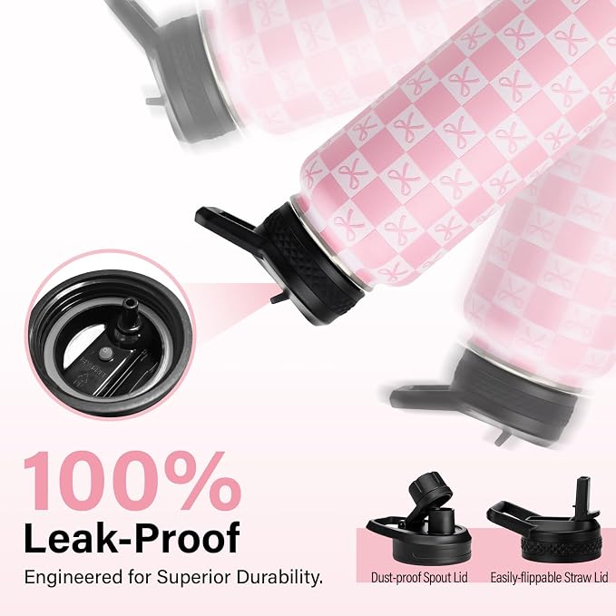 DYSANKY Water Bottle Gift– Insulated Stainless Steel Bottle with Carrier Bag, Strap & Gift Box – BPA-Free – Ideal for Hiking, Camping & Travel - Pink Bow 40 oz