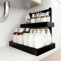 2-Tier Under Sink Pull Out Organizer, Bamboo Cabinet Storage Shelf with Adjustable Height, Slide Out for Kitchen Bathroom Pantry (Black, 1 Pack)