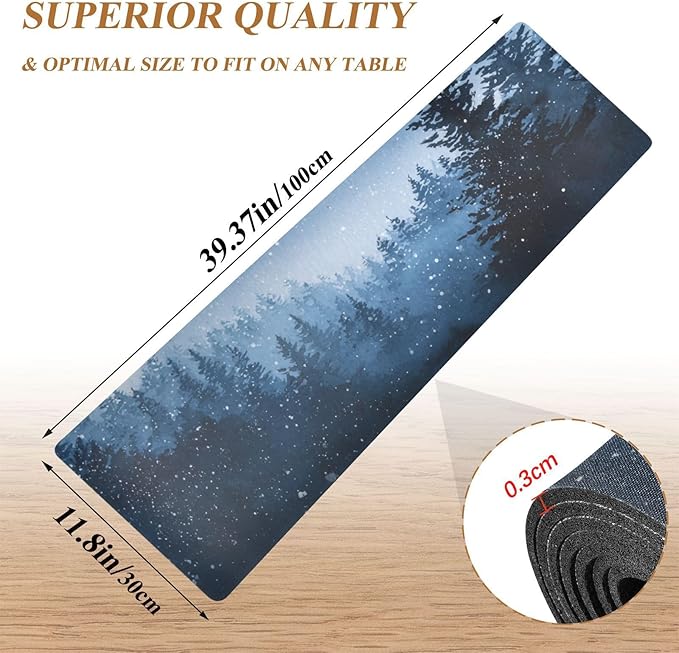 2-in-1 Table Runner Trivet for Hot Dishes Heat Resistant Hot Plate Mat Pad 39x12 Inch Waterproof Table Protector Trivets for Countertop Decorative Watercolor Winter Mountain Blue