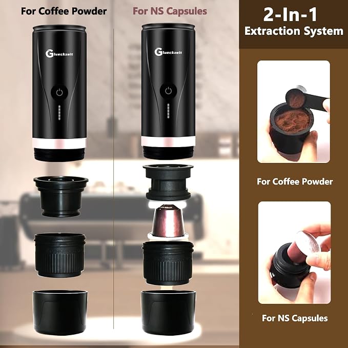Black Fast 3-Minute Portable Espresso Maker - Self-Heating Rich Espresso Anywhere with Included Travel Case Works with Capsules & Ground Coffee - Includes Travel Case Perfect for Travel, Camping